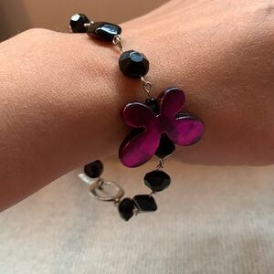 ✨ Handmade Pink Fushsia Butterfly & black beads Bracelet & Earrings Set ✨